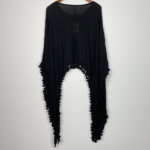 Anthropologie RAGA Dominica Tassel Beaded Bohemian Poncho Cape Top Black S - Picture 2 of 6